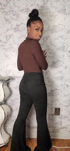 Black Suede Flared Leg Pants