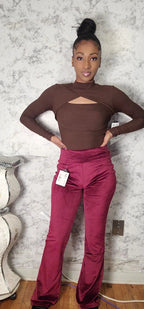 High Waist Velour Flared Leg Pants