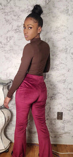 High Waist Velour Flared Leg Pants
