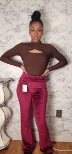 High Waist Velour Flared Leg Pants