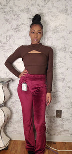 High Waist Velour Flared Leg Pants