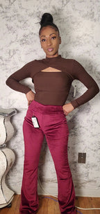 High Waist Velour Flared Leg Pants