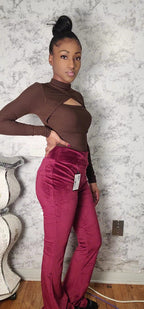 High Waist Velour Flared Leg Pants
