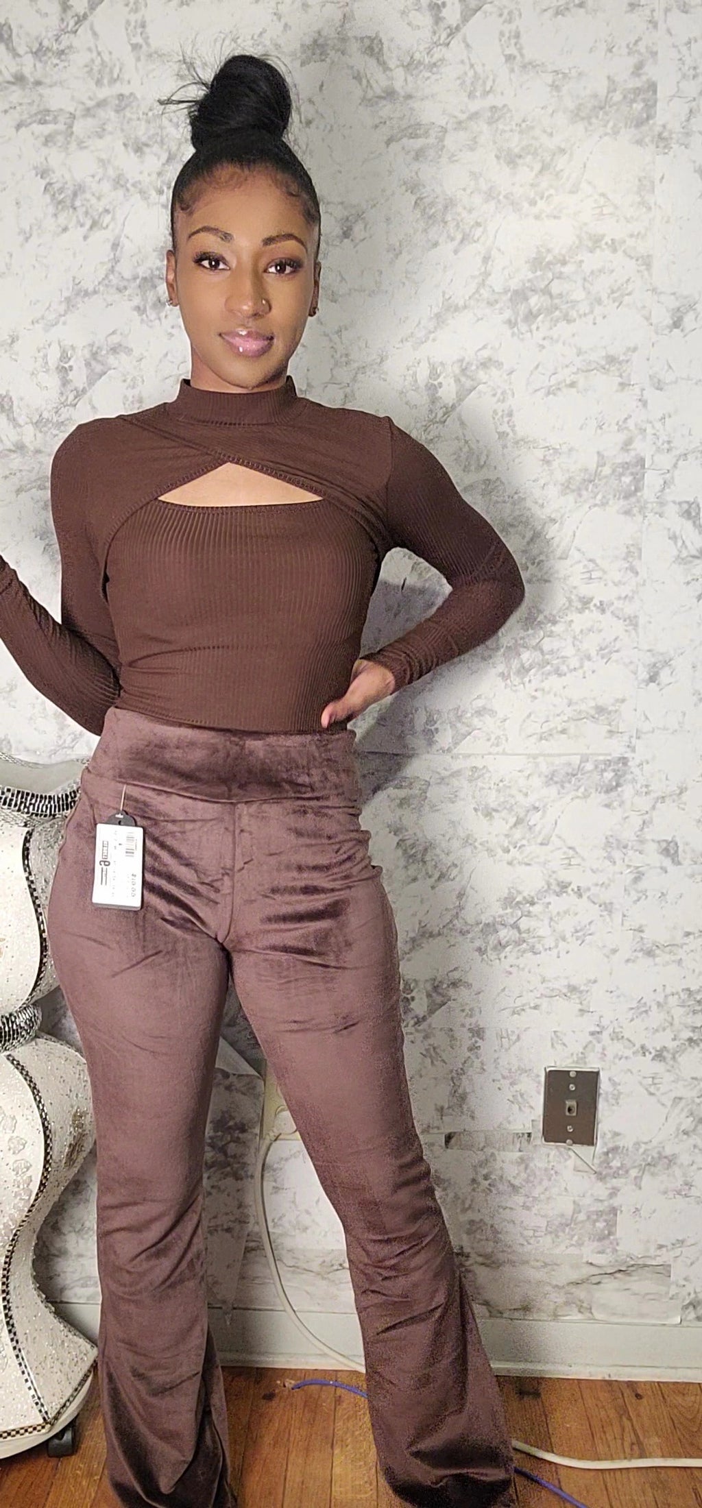 High Waist Velour Flared Leg Pants