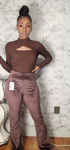 High Waist Velour Flared Leg Pants