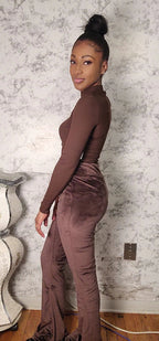 High Waist Velour Flared Leg Pants
