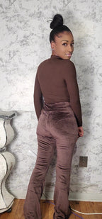 High Waist Velour Flared Leg Pants