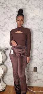 High Waist Velour Flared Leg Pants