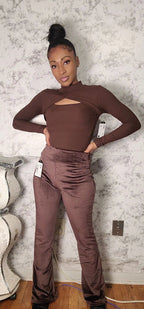High Waist Velour Flared Leg Pants