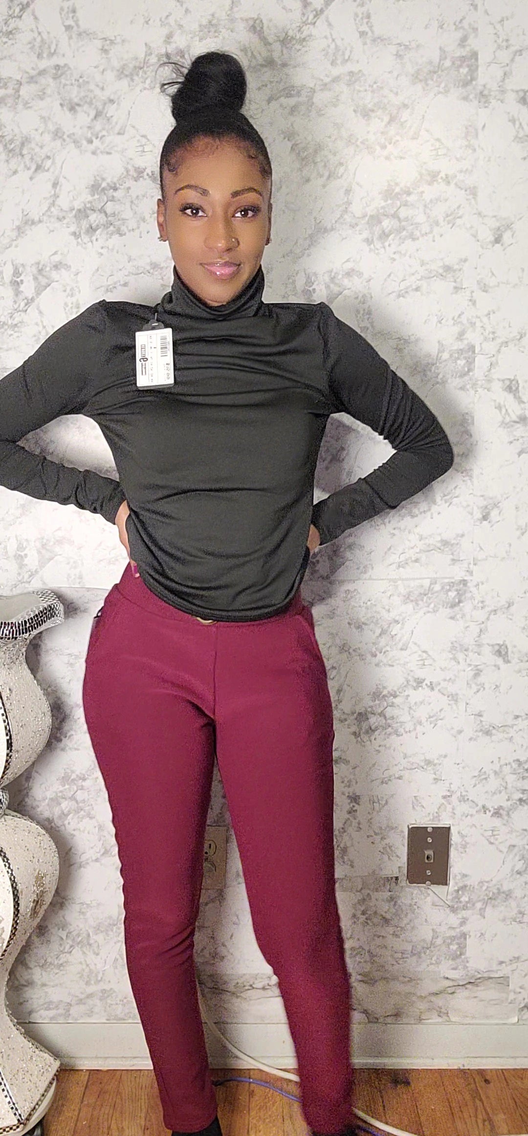 Slim CG Buckle Fur Dress Pants