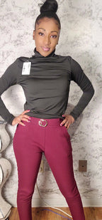 Slim CG Buckle Fur Dress Pants