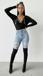 Long Sleeve Crossover Heart Chain Top