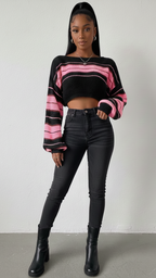 Knit Color Block Bubblegum Cropped Sweater