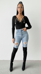 Long Sleeve Crossover Heart Chain Top