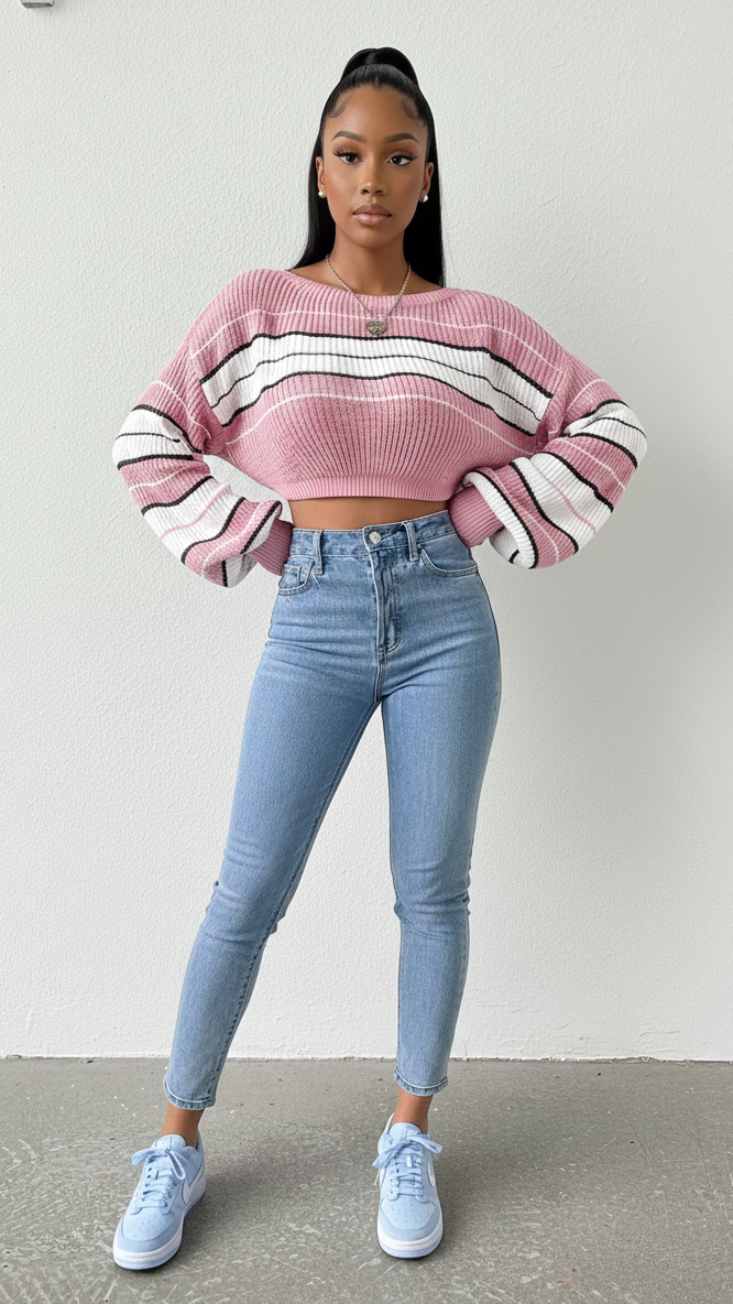 Knit Color Block Bubblegum Cropped Sweater