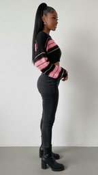Knit Color Block Bubblegum Cropped Sweater