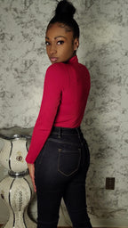 Ribbed High Neck Zipper Bodysuit