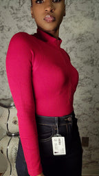 Ribbed High Neck Zipper Bodysuit