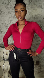 Ribbed High Neck Zipper Bodysuit