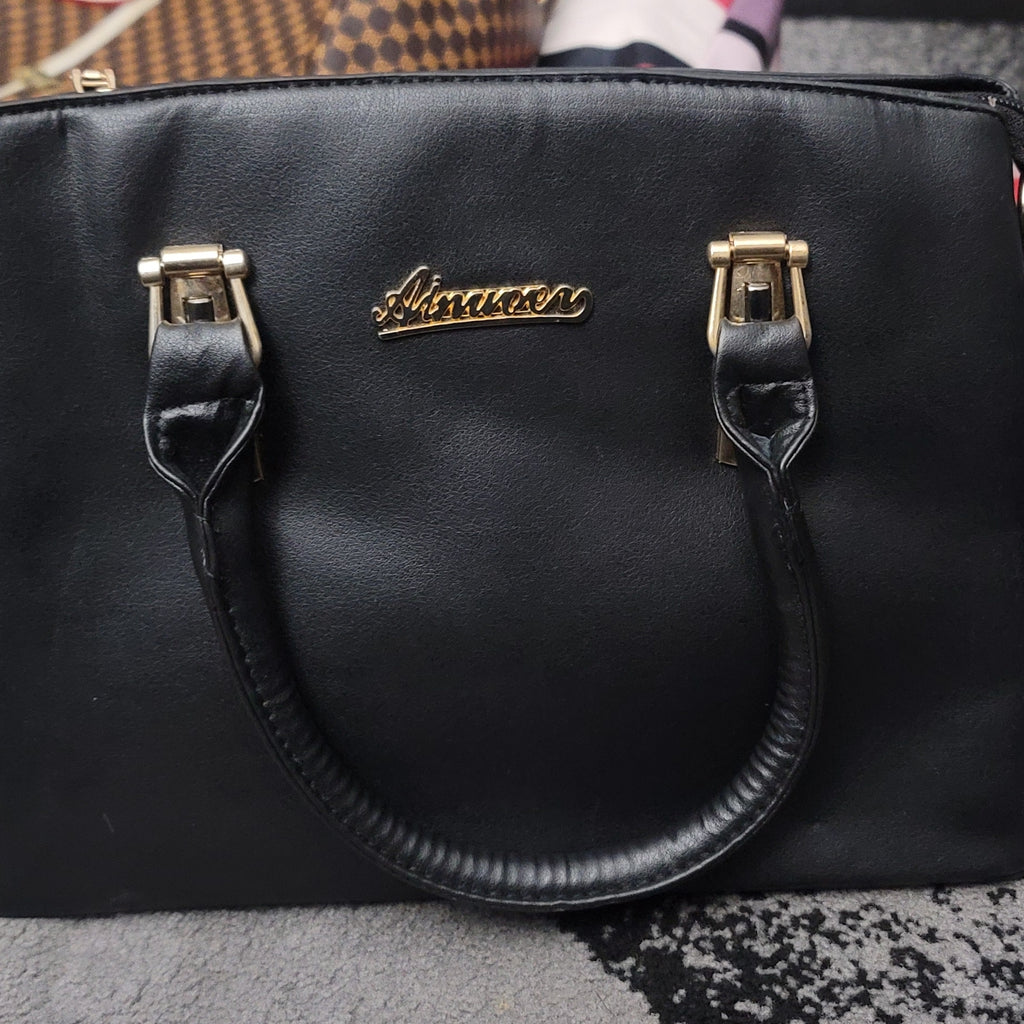 Solid Black Shoulder Handbag